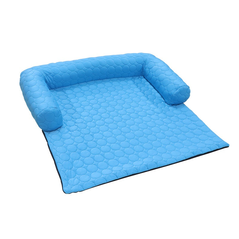 ChillHund Cooling Sofa Bed — light blue quilted sofa cover with bolster edge