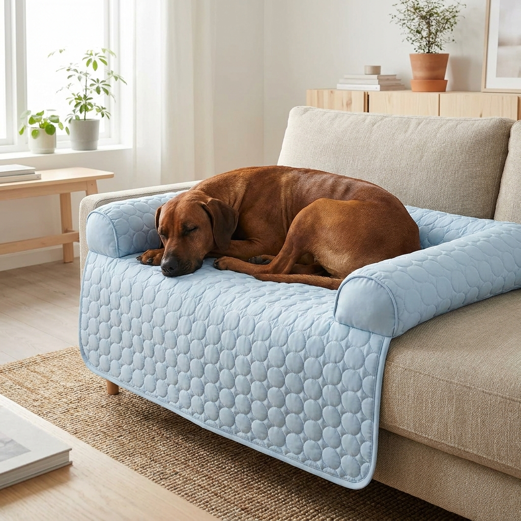 ChillHund Cooling Sofa Bed protecting a sofa while dog sleeps